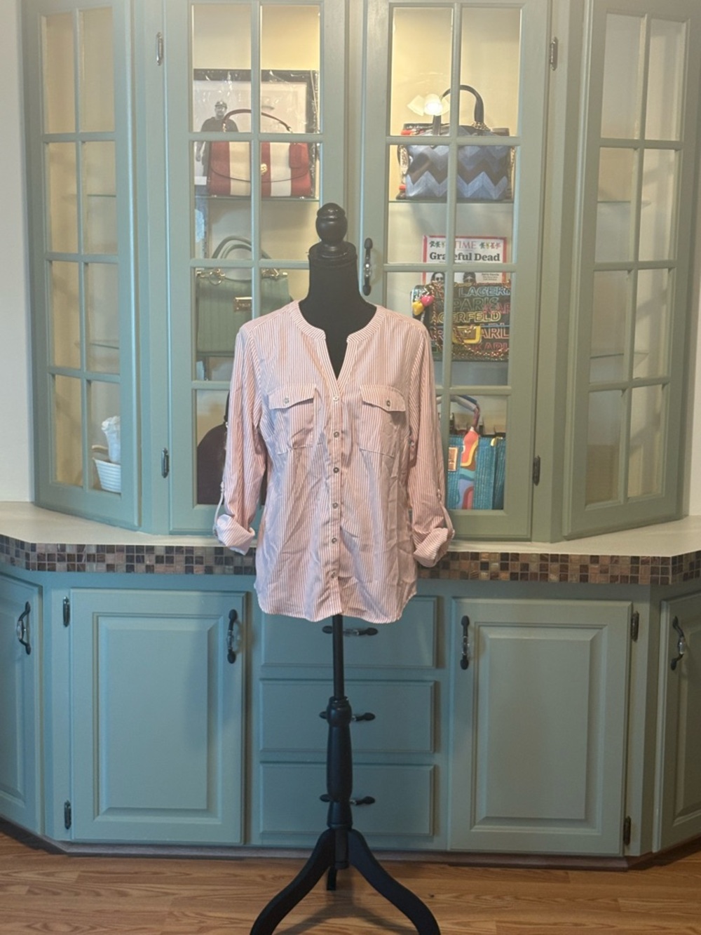 Notations Light Pink Striped Roll-Tab Button-Down Shirt